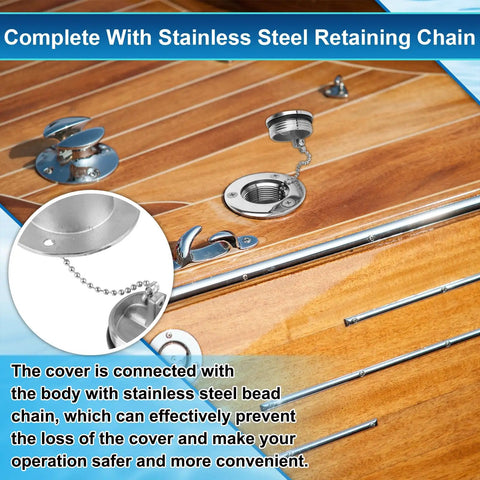 1-1/2 Inch Boat Gas Deck Fill Filler With Keyless Cap, Stainless Steel Marine Deck Filler For Boats And Yachts on Wood Deck