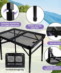 Foldable Camping Table With Adjustable Height, Portable Metal Picnic Table for Outdoor Grilling with detailed features view
