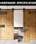 Black Rustic Non Bypass Sliding Barn Door Hardware Kit For Double Doors 11 Ft Flat Track With Classic Roller System Heavy Duty Carbon Steel Installed