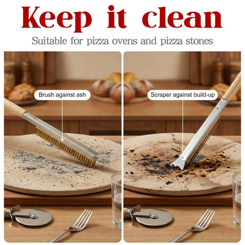 21 Inch Pizza Oven Brush With Scraper Copper Wire Cleaning Brush With Brass Bristles cleaning a pizza stone
