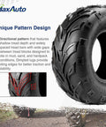 Side view of 145/70-6 Tubeless ATV Tire, directional tread pattern, ideal for go-karts, mini bikes; 4 ply, high traction.