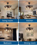 Rustic Farmhouse Caged Ceiling Fan With Light and Remote in living room, kitchen, bedroom, dining room, showcasing versatility.