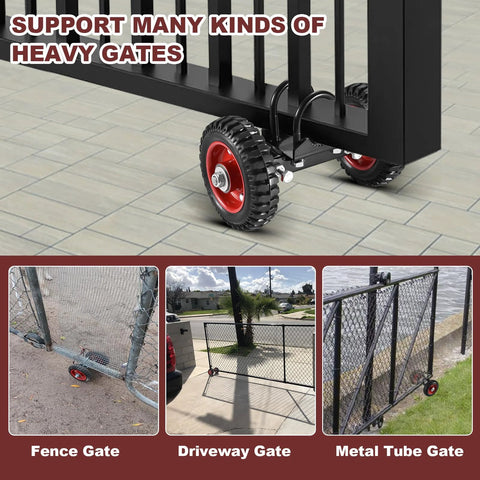Rolling Gate 6 Inch Rubber Wheel Carrier Heavy Duty for Driveway and Sliding Gates with 550lb Capacity installed on metal gate.