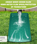 Image of 4 Pack No Sweat Rain Gutter Downspout Extensions Featuring Extra Wide One Piece Splash Block Design, 12 inches, green, directing water flow.