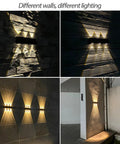 Outdoor Solar Wall Light Up And Down Aluminum Sconce Waterproof Dusk To Dawn 3000K Warm White on stone, wood, and concrete walls