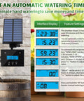 Solar Powered Automatic Garden Irrigation System With Drip Kit And Timer displayed on feature settings interface
