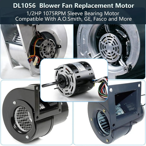 Upgraded One Half HP Blower Fan Motor Direct Drive 115V Three Speed 1075 RPM 48 Frame Sleeve Bearing Quiet HVAC Furnace