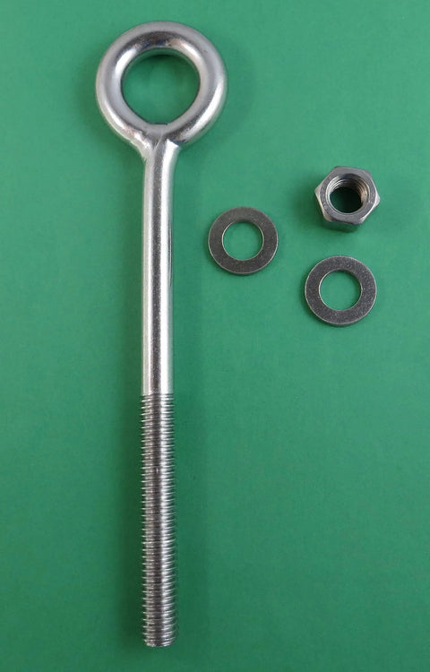 Top Shelf Beefy Stainless Steel 316 Marine Grade Eye Bolt Half Inch By Eight Inch Short Thread Heavy Duty Rigging Hardware with nut and washers.