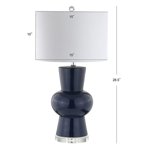 Ceramic Table Lamp 28.5 Inches With Crystal Base And Linen Shade, Modern Hourglass LED Bedside Light For Living Room Or Bedroom, Energy Saving Bulbs Included, Cozy Vibe Lighting For Any Space