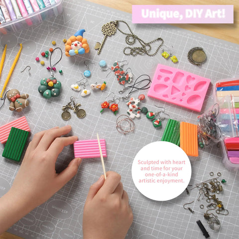 Hands crafting with 85 Color Polymer Clay Kit For Kids And Adults With 19 Sculpting Tools And 16 Accessories Oven Bake Modeling Clay Starter Set