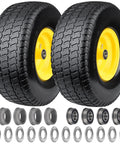 2-Pack 15x6.00-6 Flat Free Front Lawn Tractor Mower Wheels With 3 Inch Centered Hub, bearings, bushings, visible on a white background