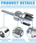 2-In-1 PVC Pipe Threader Kit With Internal And External Dies For One-Half And Three-Quarter Inch Pipes, Drill Compatible