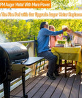 Upgraded 2.0RPM Auger Motor Replacement Part For Wood Pellet Grill Smokers next to friends enjoying outdoor meal