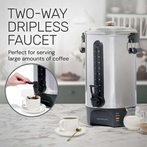 100 Cup Coffee Urn And Hot Beverage Dispenser With Dripless Faucet, Quick Brew For Big Batches, Stainless Steel Warmer
