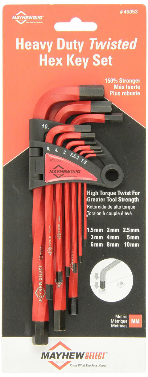 Metric Twisted Hex Key Set 9 Piece Pro Grade S2 Tool Steel Longer Shafts For Extra Leverage Color Coated For Corrosion Resistance