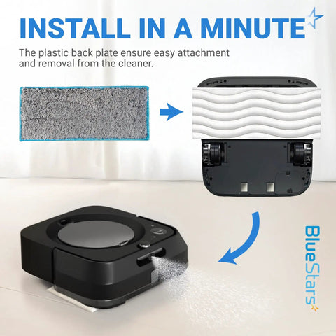 Installation guide for Washable And Reusable Wet Mopping Pads For iRobot Braava Jet M6 on a robot mop with gray microfiber pad