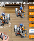 5 In 1 STEM Building Set With LED Lights And App Remote Control Toy Kit 554 Pieces robotic vehicle on wooden floor with remote