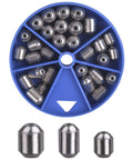 Egg Sinker Weights Set Thirty Pcs Fishing Sinkers Assortment With Tackle Box For Saltwater And Freshwater Fishing Bass Drop Casting Weights Durable Corrosion Resistant Oval Sinker Kit in blue tackle box.