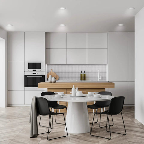Modern kitchen featuring 4 Inch Led Recessed Downlight 5Cct Tunable White Dimmable Ceiling Fixture 4 Pack.