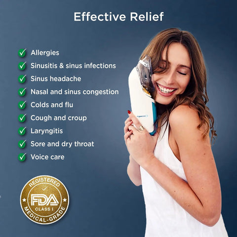 Woman using Premium Value Pack Handheld Ultrapure Instant Steam Inhaler for Sinus Relief and Respiratory Comfort