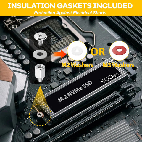 Top Shelf M.2 Ssd Mounting Screws 34 Pc Kit With M2 And M3 Standoffs For Asus Msi Gigabyte Motherboards Laptops Desktops No Sweat Setup Smooth Upgrade Builds, featuring M2 and M3 washers.