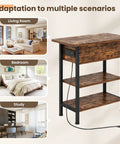 End Table With Charging Station And USB Ports, Flip Top Side Table With Two USB Ports And One AC Outlet, Brown Finish