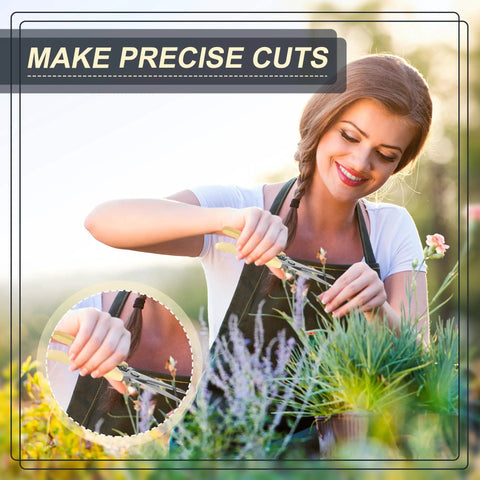 Woman using 30 Pieces Garden Shears Pruning Scissors Heavy Duty Plant Clippers Set for Yard Work, trimming plants.
