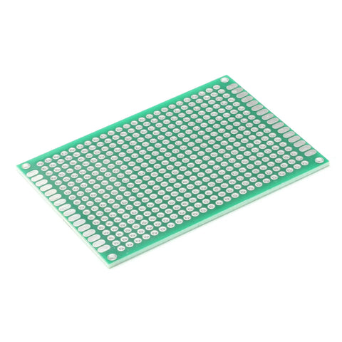 Single board from 40 Pack Prototyping Printed Circuit Boards Kit With Five Size Universal Perforated Solderable Proto Boards For DIY Electronics Projects Plated Through Holes For Easy Soldering, showing perforations and plating detail.