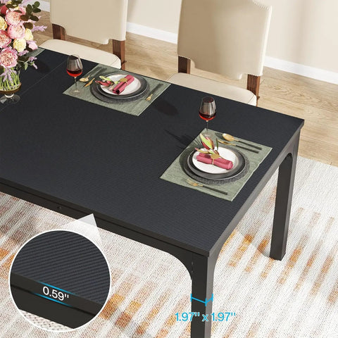 Top view of Extra Long Dining Table With Badass Steel Legs, Rectangle Kitchen Table 79 x 28 x 30 inches, black wood top, perfect for hosting.