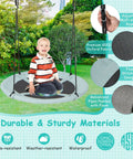 Child enjoying a 40 Inch Saucer Tree Swing For Kids With Carabiners, Adjustable Hanging Ropes From 55 To 71 Inches, Weatherproof 600D Oxford Cloth.