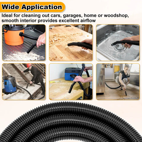 1 1/4 Inch Dust Collection Hose, 10 Foot Extension For Home And Shop Vac Systems, Replacement Vacuum Hose With 2-1/4 Inch Adapter