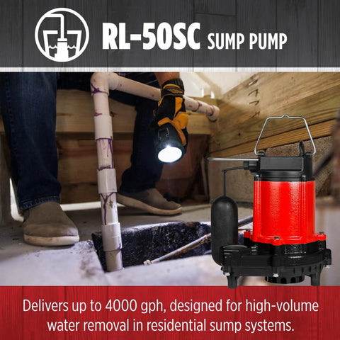 Cast Iron Sump And Effluent Pump Half HP 115 Volt 4000 GPH With Snap Action Float Switch for basement sump systems
