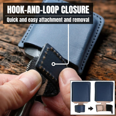 Top Shelf Genuine Cowhide Leather Sheath For Japanese Oire Nomi Chisel Edge Guard Hook-and-loop closure demonstration.