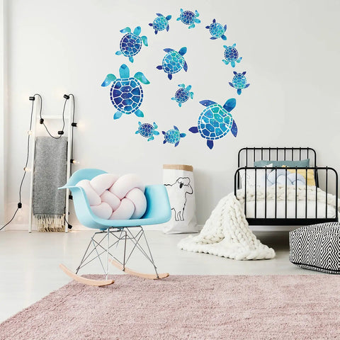 Three Sheets Ocean Wall Decals Set With Jellyfish And Sea Turtle Stickers Plus Ocean Seaweed Vinyl Wall Decor For Kids Nursery Bathroom Bedroom Removable Gift Idea