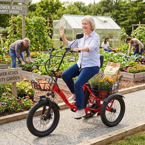 Electric Tricycle For Adults Folding Fat Tire 3 Wheel E Trike With 500W Motor removable battery in community garden