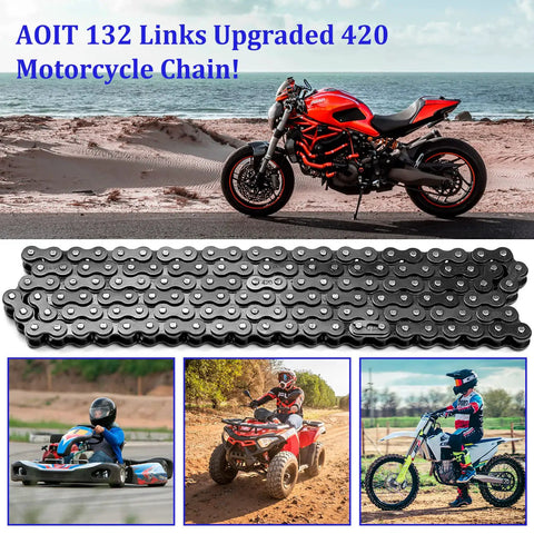 Beefy Heavy Duty 132 Link 420 Chain For Mini Bikes And ATVs With 50cc To 212cc Engines, Durable Alloy Steel, outdoor riding scene