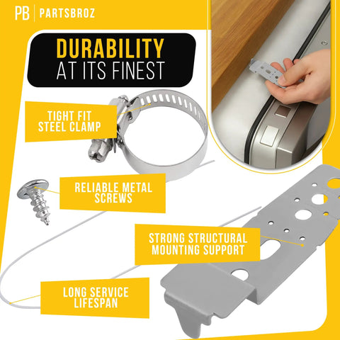 Two Pack LG Dishwasher Mounting Bracket Replacement includes steel clamp and metal screws, showcasing installation process
