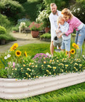 Family gardening in a backyard with Galvanized Raised Garden Bed Kit 8x2x1 Ft Two Pack Outdoor Metal Planter Boxes For Vegetables And Flowers Built To Last No Fuss Setup Rust Resistant White Finish