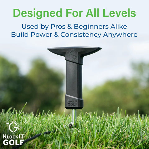Game Changing Golf Training Aid For Home Use With Pro Grade Swing Trainer And Essentials shown in grass with blurred background.