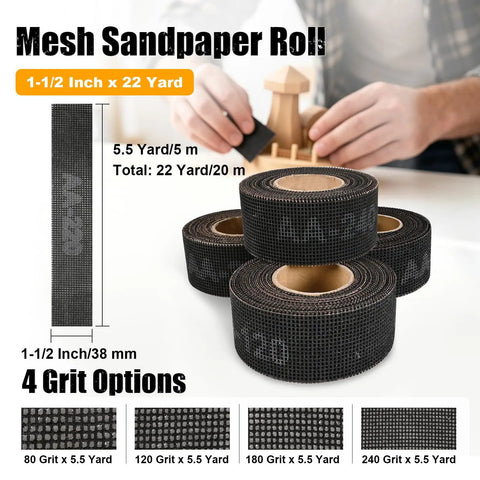 Heavy Duty Emery Cloth Roll for Copper Pipe Sanding with Premium Silicon Carbide And Double Side Open Mesh Design For Ultimate Grip Durability Plus Super Smooth Finish On All Metal Jobs, 1-1/2 Inch x 22 Yard