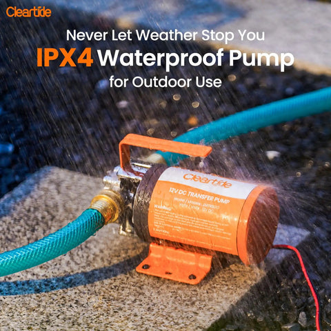 12V DC Water Transfer Pump With Self Priming, 330 GPH Portable Electric Pump Include 6Ft Suction Hose Kit In Outdoor Use