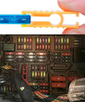 MuHize Upgraded Mini Fuse Kit With 120 Apm Atm Blade Fuses Assortment Box tool and organized fuses in vehicle panel, showing ratings.
