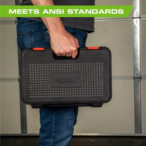 Person holding case of Impact Socket Set For 3/8 And 1/2 Inch Drive, 5/16 To 3/4 Inch And 8mm To 19mm, 38 Piece CrV Steel Tools