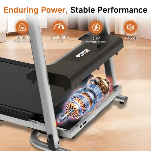 Close-up of 2 In 1 Folding Treadmill With Height Adjustable Desk For Home Office Use, showcasing the treadmill motor design.
