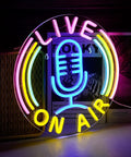 Live On Air Multicolor LED Neon Sign Dope Wall Decor With USB Power, pink yellow neon, microphone design for game room, 12.8 inches