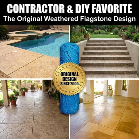 Weathered Flagstone Concrete Texture Roller Stamp For Patios Driveways Walkways And Water Features Realistic Stone Look
