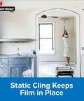 Painter using Pro Grade Masking Film For Indoor And Outdoor Use 72 Inch By 90 Foot Roll With Static Cling Keeps Film In Place.
