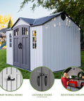 10x8 Ft Gray Resin Outdoor Storage Shed With Dual Entry Doors Weather Resistant Tool Shed Steel Reinforced Walls