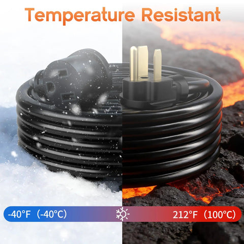 50 Ft Welder Extension Cord 30 Amp 10 Gauge 3 Prong Nema 6-50P To 6-50R on snow and lava showing temperature resistance