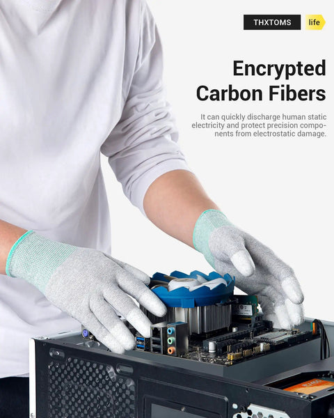 ESD Anti Static Gloves With Carbon Fiber for High Resistance Hand Protection, Medium Size, used on electronics assembly